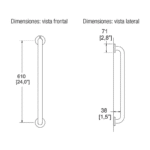 Barra Recta de Seguridad 610 mm Acero Inoxidable Helvex B-610-S - Imagen 3