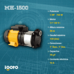 Bomba Horizontal Multietapas 1 HP 120V Igoto MH1500 - Imagen 2