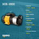 Bomba Horizontal Multietapas 1.5 HP 120V Igoto MH1800 - Imagen 2
