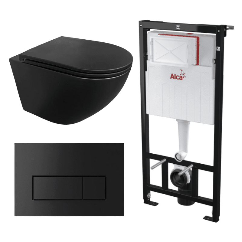 TECNOALCAPL-PWCS19SADRO-01 Kit Tanque Oculto A101, Taza Suspendida WC15NEGRO y Pulsador M578 Tecnobath-Alcaplast PWCS19-SADRO - Imagen 1