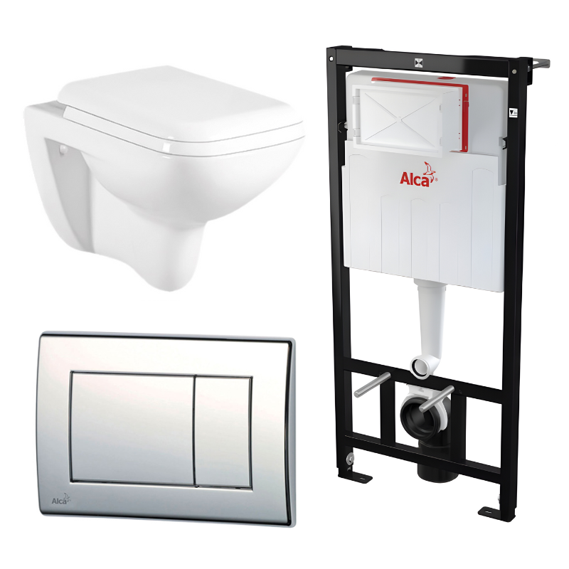 VALMEX-PWCS13SADRO-01 Kit Tanque Oculto A101, Taza Suspendida WC-014 y Pulsador M271 Tecnobath-Alcaplast PWCS13-SADRO - Imagen 1