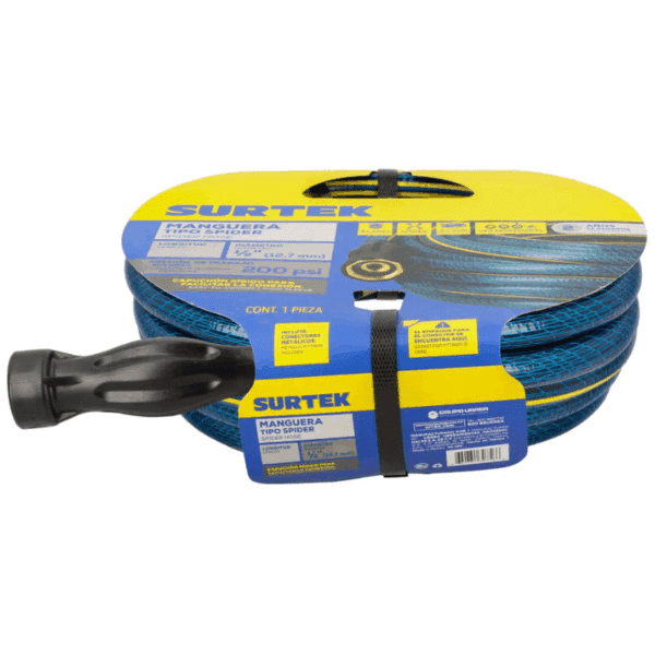 Manguera para Jardín Tejido Spider 1/2" 3 Capas 15 Metros con Conectores Metálicos Surtek M12S15