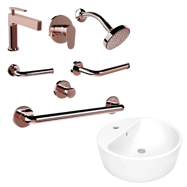 Paquete Aura Morea Monomando + Regadera + Accesorios y Lavabo Helvex AURA-MOREA1