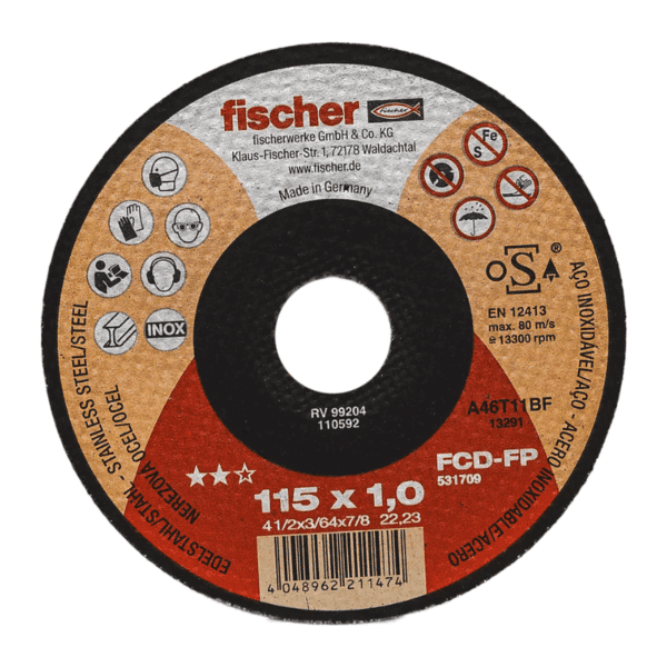 Disco Abrasivo de Corte Extrafino FCD-FP 115x1.0x22.23 Fischer 531709