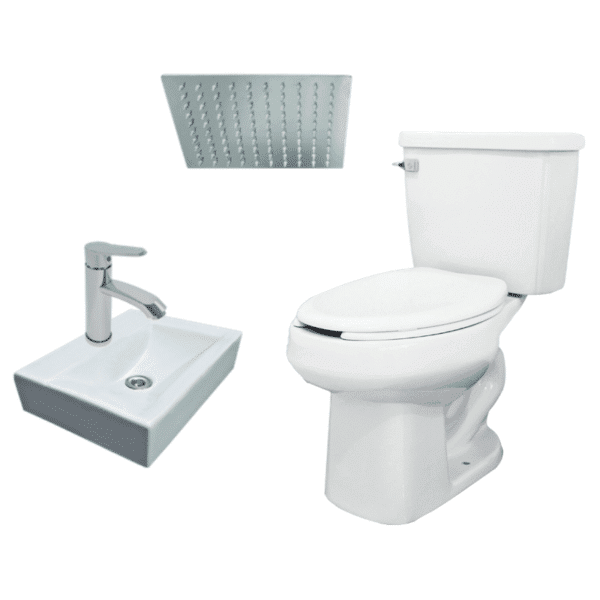 Paquete de WC Alargado + Lavabo + Monomando + Regadera + Accesorios de Instalación Ekon Elite II-R 62827