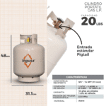 Cilindro Portátil para Gas 9 kg con Válvula Tradicional Ingusa - Imagen 4